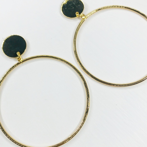 Gold Circle Drop Hoops - Picture 4 of 5